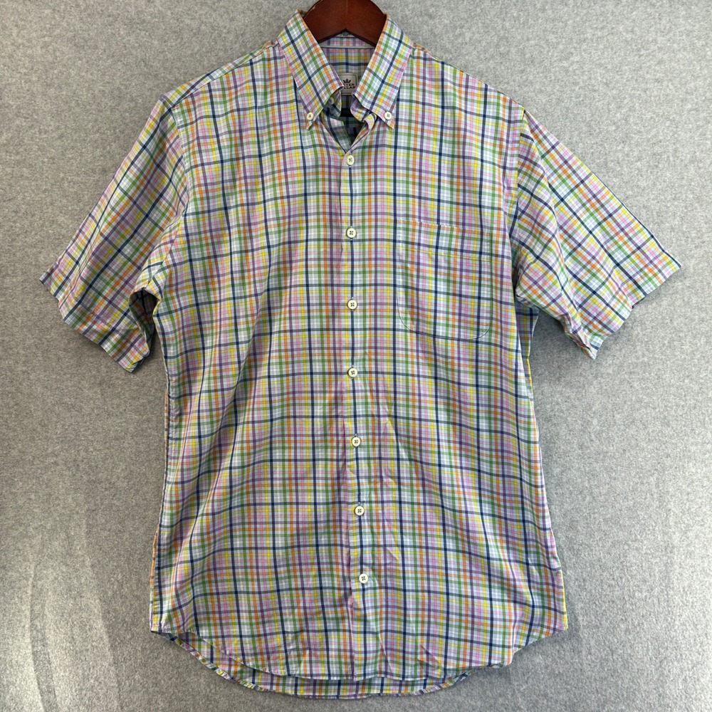 Peter Millar Mens Medium SS Button Down Shirt Pastel Plaid Cotton Easter Spring